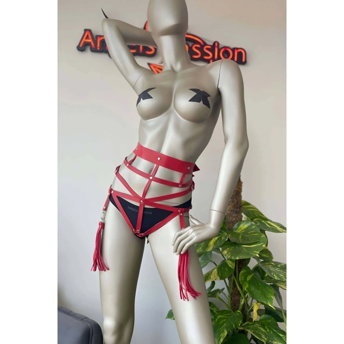 Giyim Püskül Detaylı Şık Kırmızı Harness