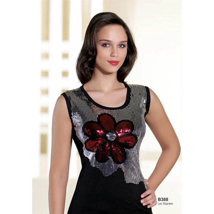 Giyim Şahinler Bayan Simli Sıfır Kol Atlet B388