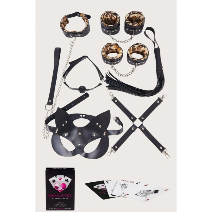 Giyim Sexy Görselli Oyun Kartı Kama Sutra 7li Leopar Harness Set