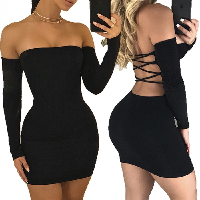 Giyim  Sırt Dekolteli Straplez Mini Elbise