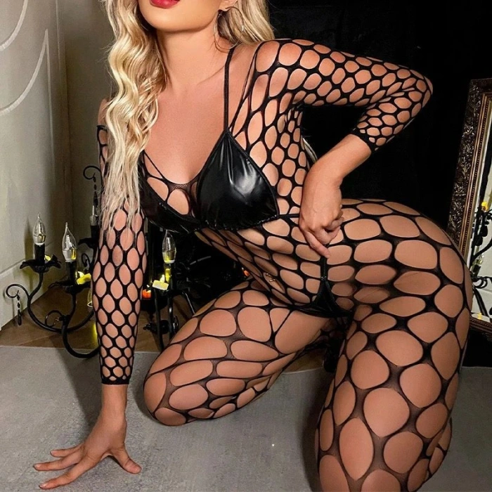 Giyim Siyah File Tüm Vücut Çorabı