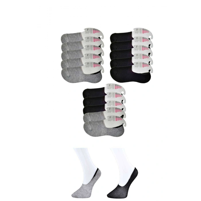 Giyim Siyah Ve Gri Kadın Babet Çorap 15 Çift
