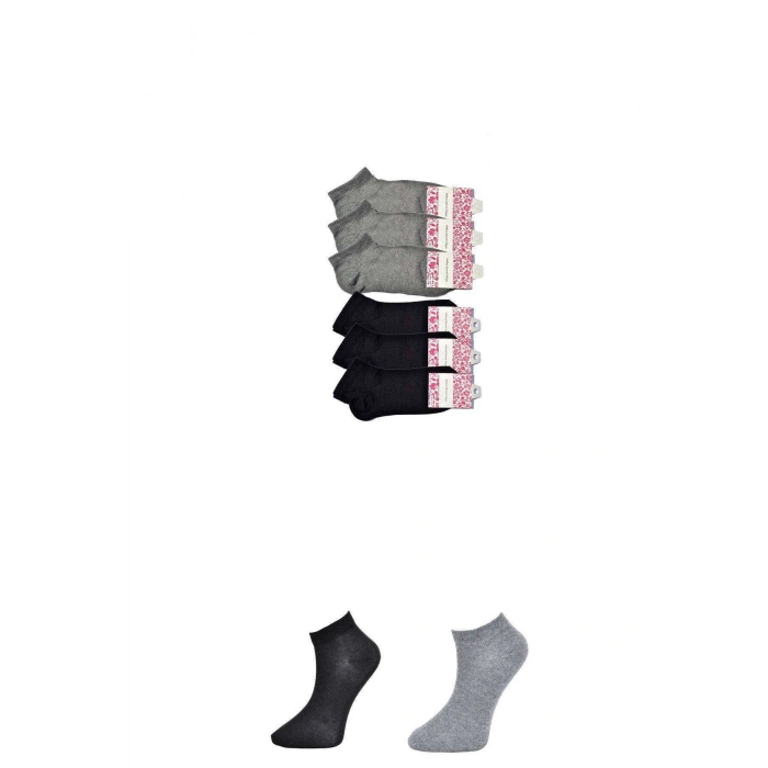 Giyim Siyah Ve Gri Kadın Bilek Çorap 6 Çift