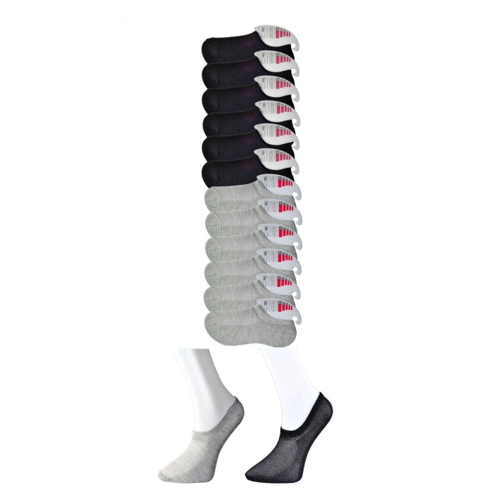 Giyim Siyah Ve Gri Kadın Görünmez Çorap 12 Çift