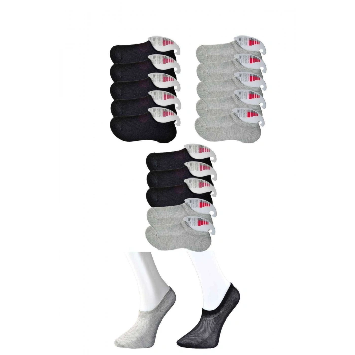 Giyim Siyah Ve Gri Kadın Görünmez Çorap 15 Çift