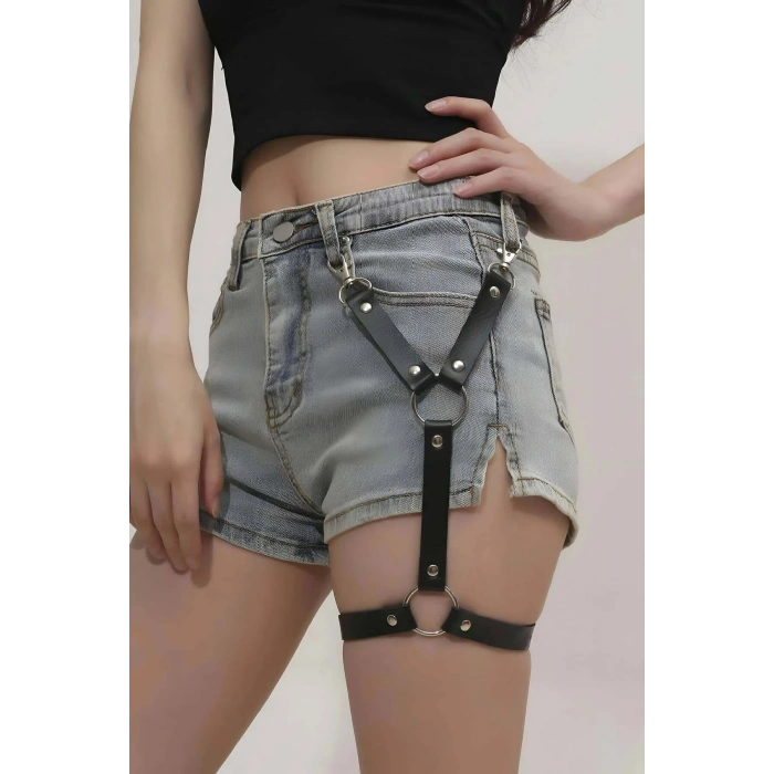 Giyim Tek Bacak Deri Jartiyer Harness - Brf962