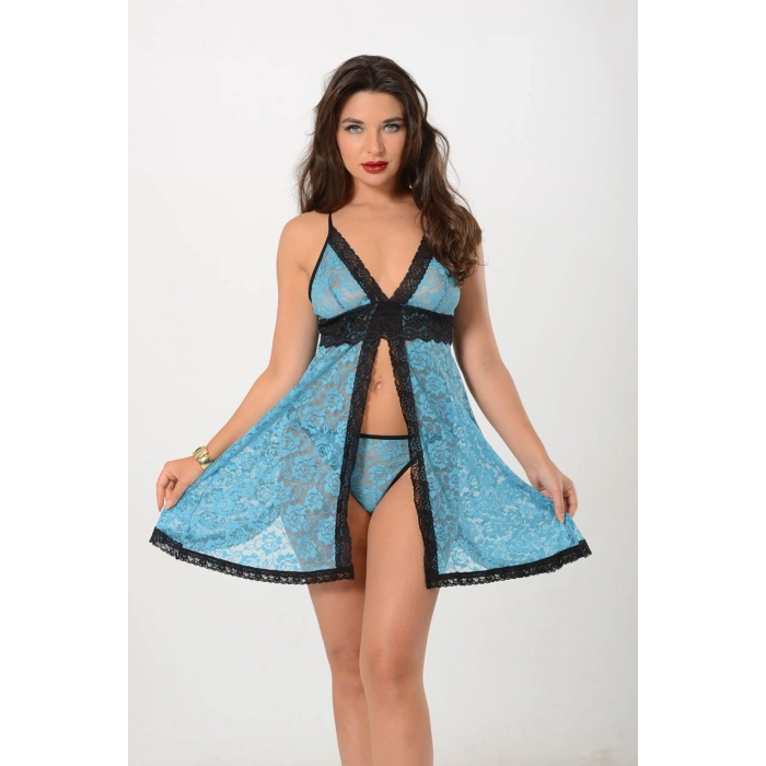 Giyim Turkuaz Dantel Gecelik - 664