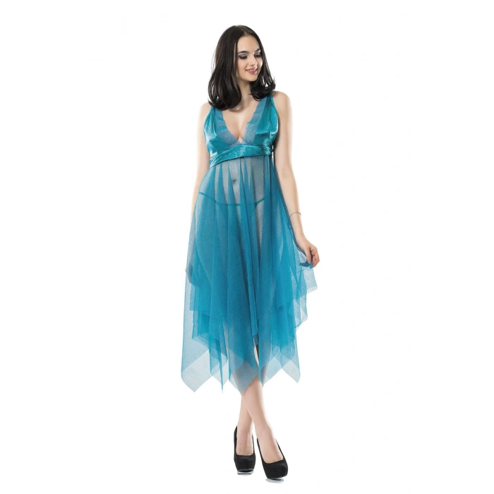 Giyim Turkuaz Tül Gecelik - 637b