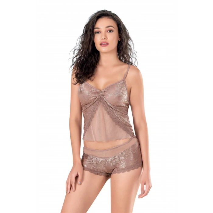 Giyim Vizon Jakarlı Babydoll Şort Takımı
