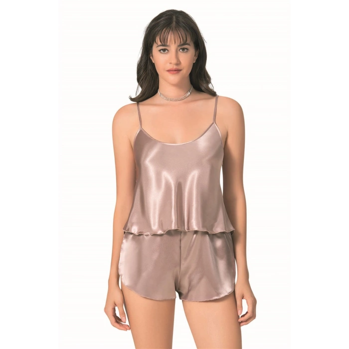 Giyim Vizon Saten Babydoll Şort Takımı