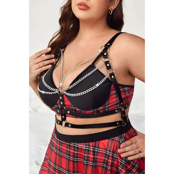 Giyim Zincir Detaylı Deri Göğüs Harness - Brf808