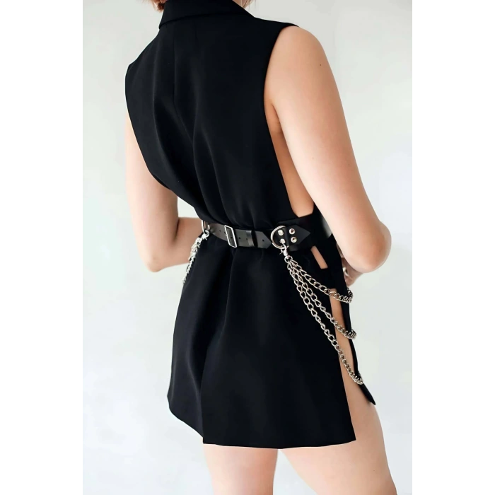 Giyim Zincirli Deri Bel Kemer Harness - Brf904