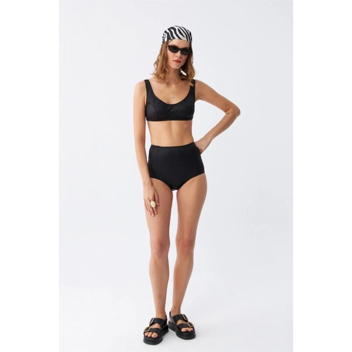 Kadın Basic Siyah Pedli Yüksek Bel Bikini Takımı