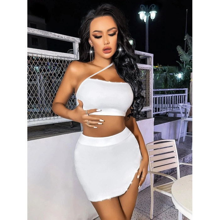 Kadın Beyaz Etekli Mini Club Elbisesi Özel Tasarım