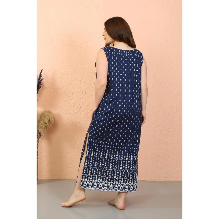 Kadın Büyük Beden Kalın Askılı Yırtmaçlı Gecelik