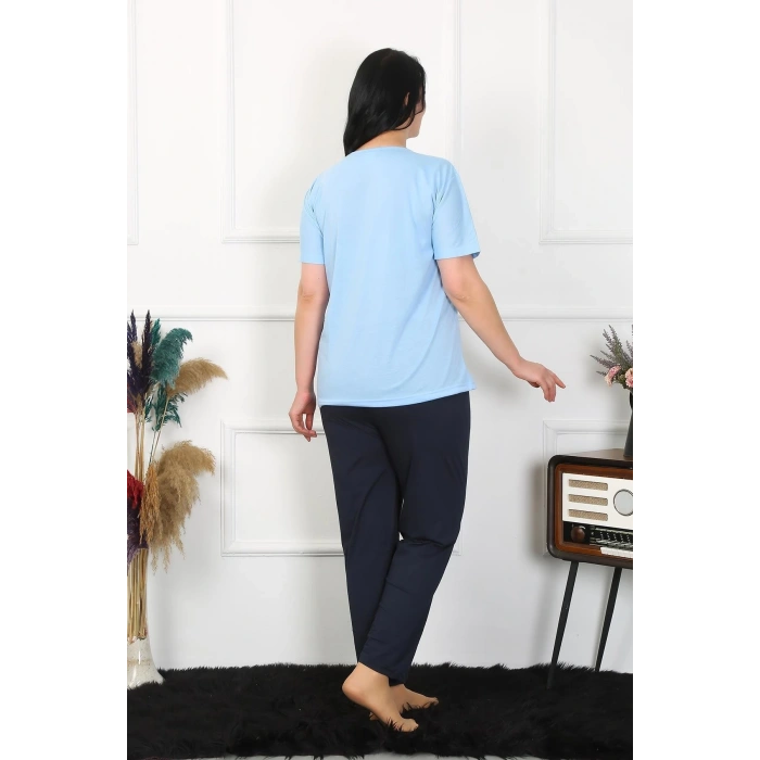 Kadın Büyük Beden Mavi Pijama Takımı
