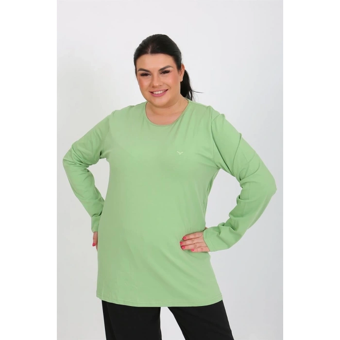 Kadın Büyük Beden Uzun Kol Penye Pijama Takımı Fıstık Yeşili