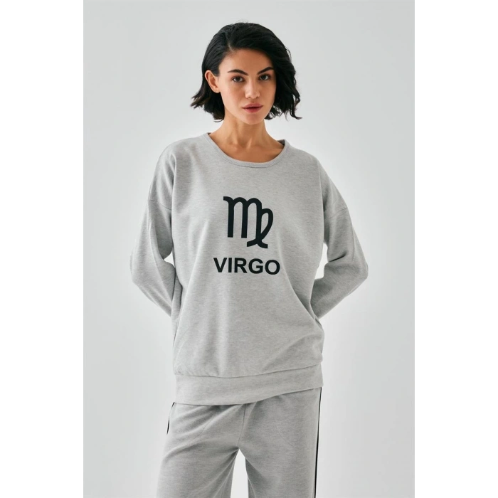 Kadın Gri Başak Burcu Oversize 2 İplik Eşofman Ev Giyim Takımı