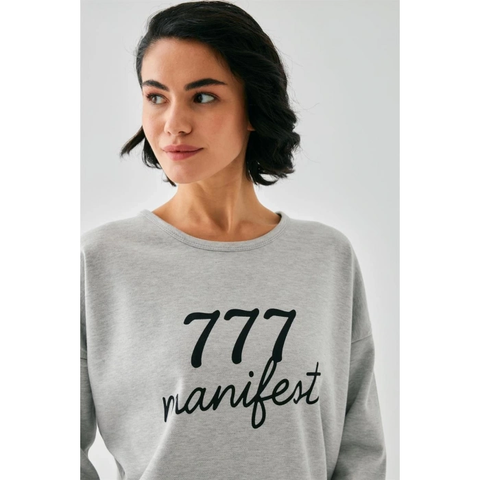 Kadın Gri Manifest Oversize 2 İplik Eşofman Ev Giyim Takımı