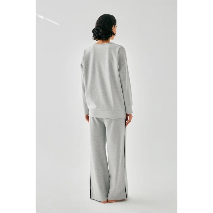 Kadın Gri Oğlak Burcu Oversize 2 İplik Eşofman Ev Giyim Takımı
