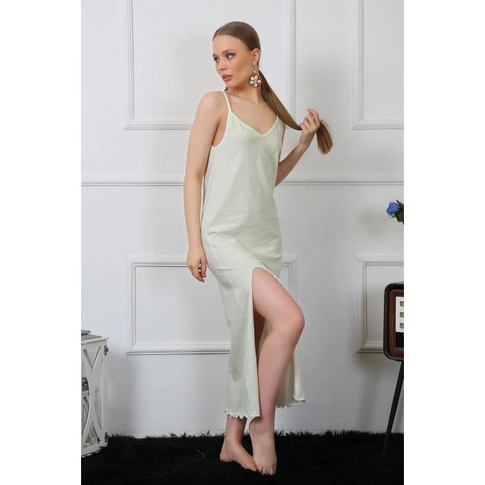 Kadın İp Askılı Uzun Gecelik Su Yeşili