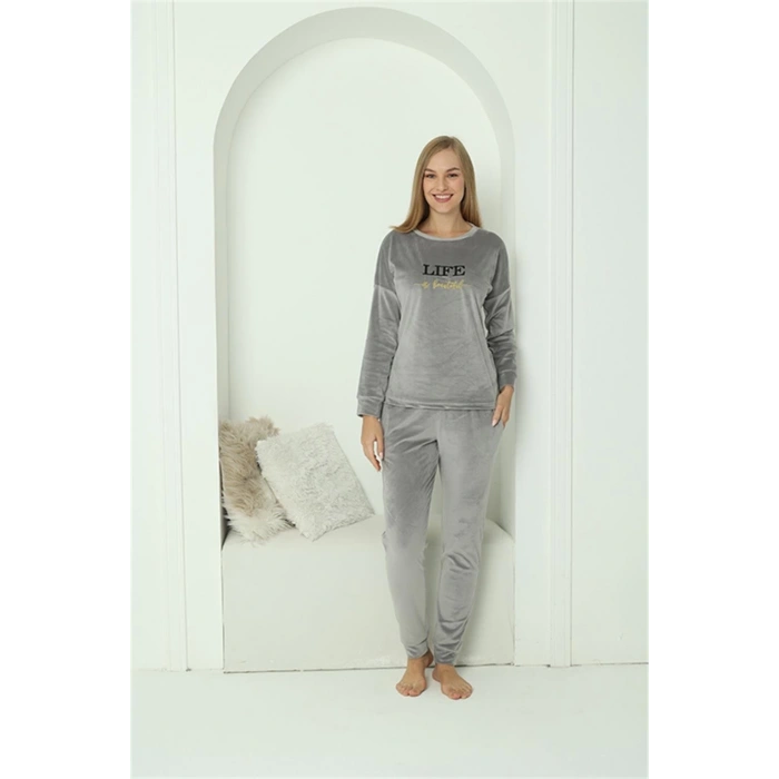 Kadın Kadife Gri Pijama Takım
