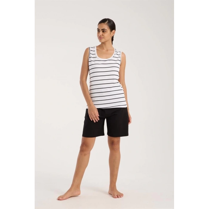 Kadın Kalın Askılı Beyaz Şortlu Pijama Takımı