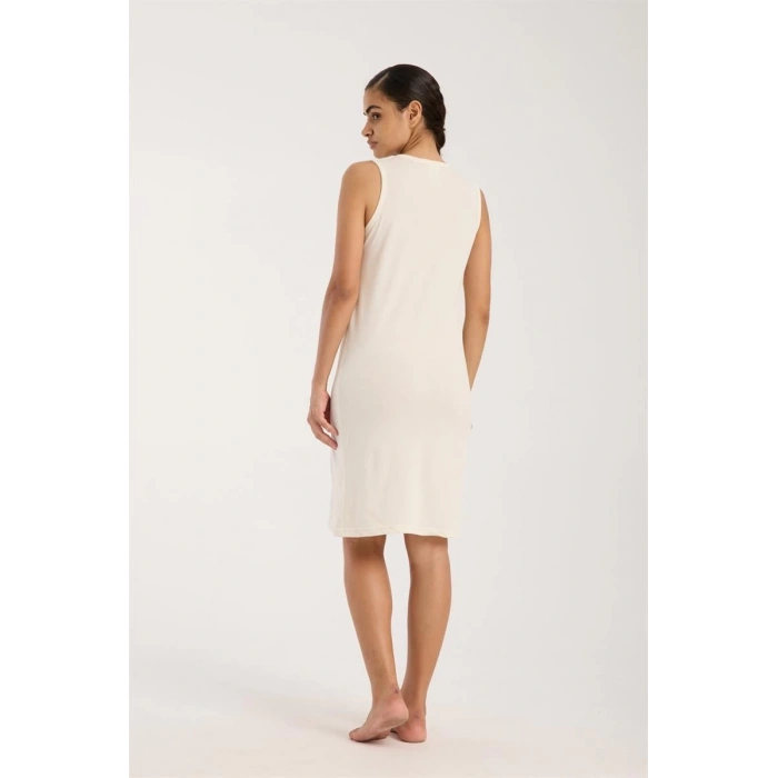 Kadın Kalın Askılı Penye Gecelik Ekru