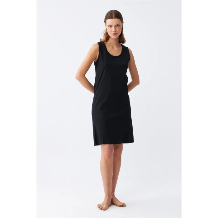 Kadın Kalın Askılı Penye Gecelik Siyah