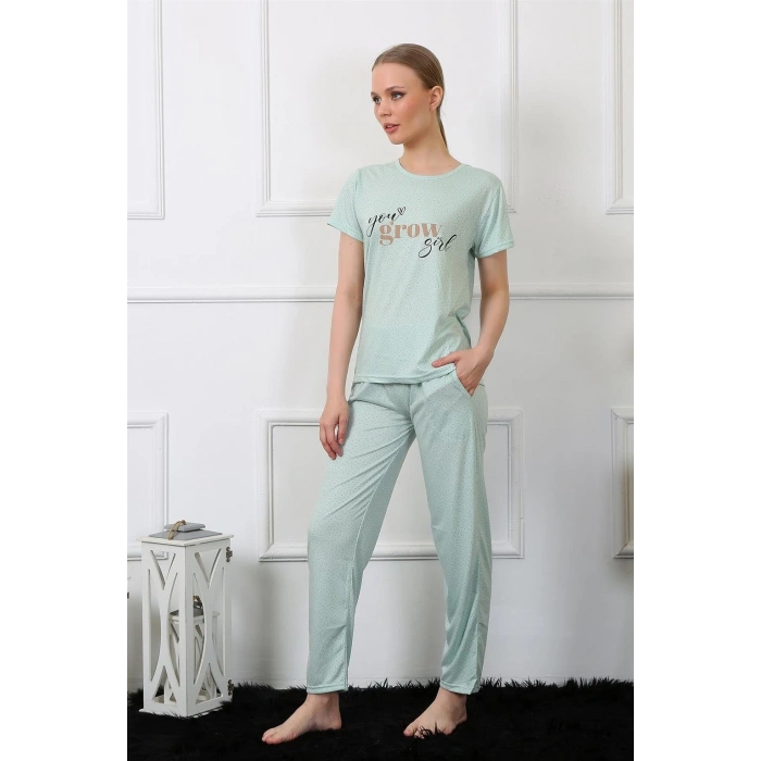 Kadın Kısa Kol Pijama Takım Su Yeşili