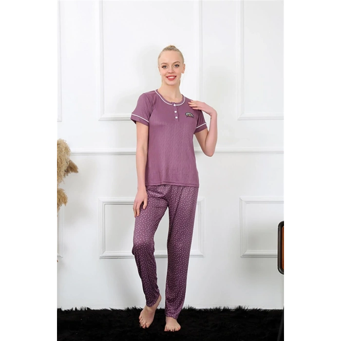 Kadın Mürdüm Kısa Kol Pijama Takım
