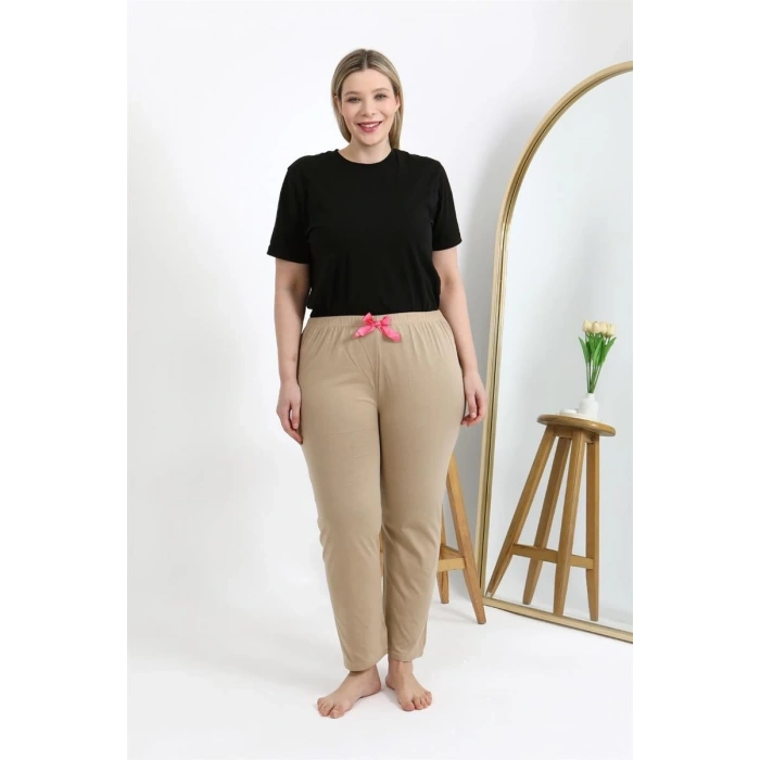 Kadın Pamuklu Büyük Beden Alt Pijama Bej