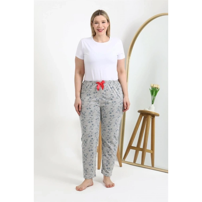 Kadın Pamuklu Büyük Beden Alt Pijama Gri