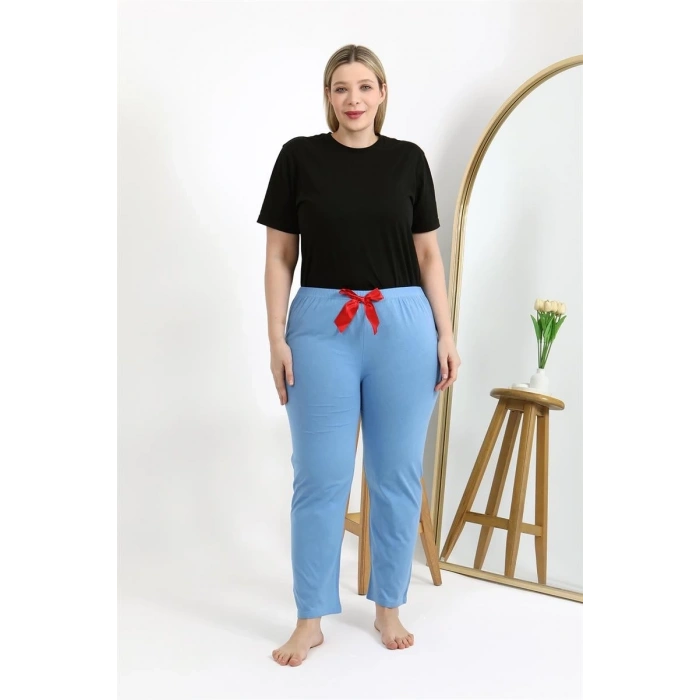 Kadın Pamuklu Büyük Beden Alt Pijama Mavi