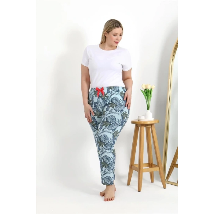 Kadın Pamuklu Büyük Beden Alt Pijama Mavi