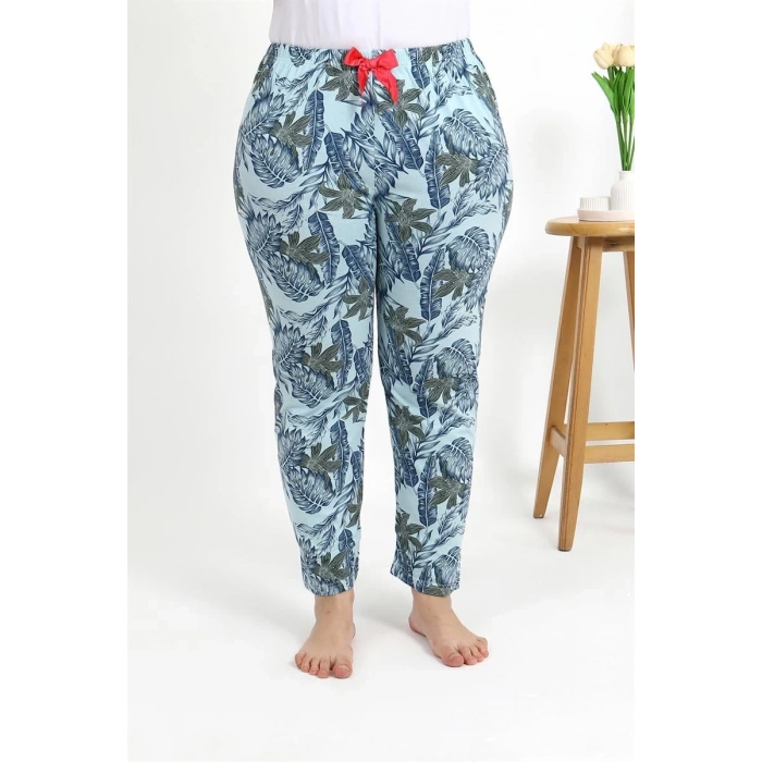 Kadın Pamuklu Büyük Beden Alt Pijama Mavi