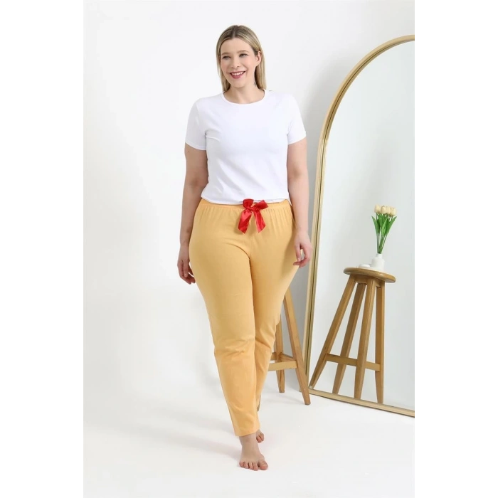 Kadın Pamuklu Büyük Beden Alt Pijama Sarı
