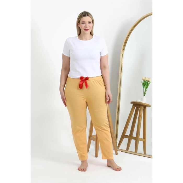 Kadın Pamuklu Büyük Beden Alt Pijama Sarı