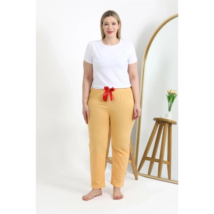 Kadın Pamuklu Büyük Beden Alt Pijama Sarı