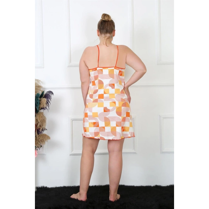 Kadın Pamuklu İp Askılı Büyük Beden Gecelik Sarı