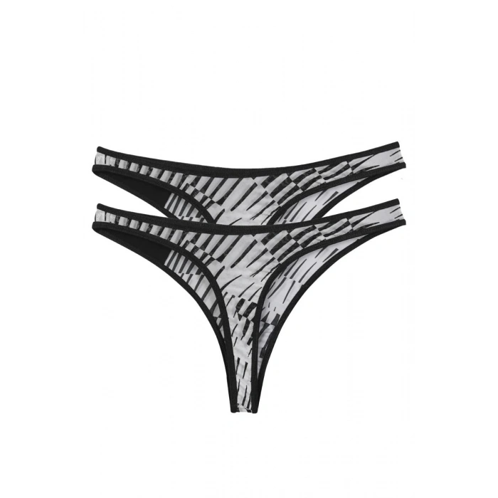 Kadın Siyah Beyaz Desenli 2li Tanga Slip