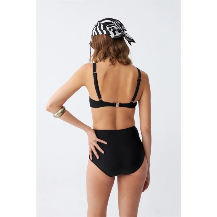 Kadın Siyah Pedli Kare Yaka Yüksek Bel Bikini Takımı
