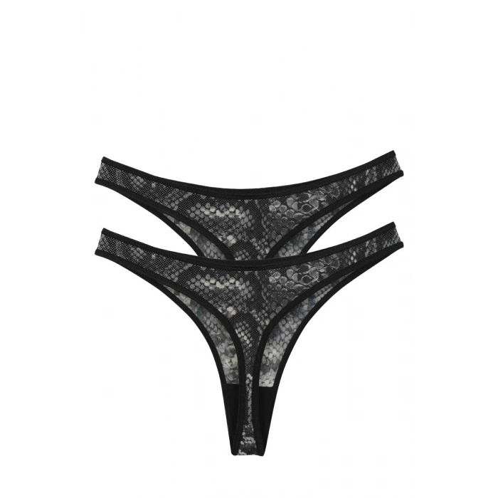 Kadın Siyah Yılan Desenli 2li Tanga Slip