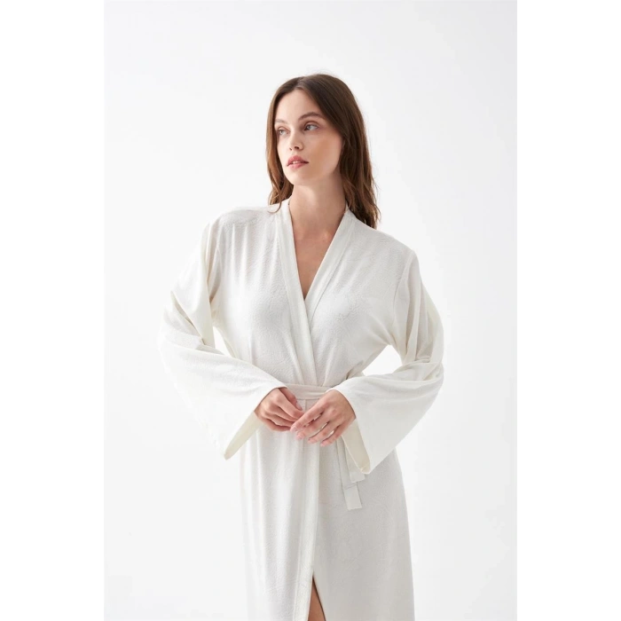 Kadın Uzun Ekru Penye Sabahlık