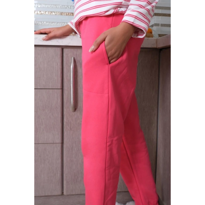 Kadın Uzun Kol 3 İplik Penye Pijama Takım Beyaz