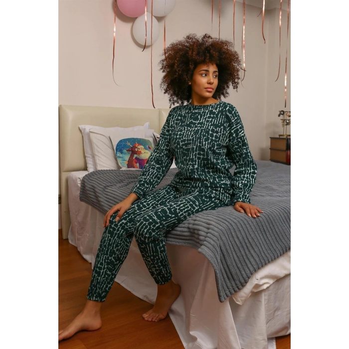 Kadın Uzun Kol 3 İplik Penye Pijama Takım Yeşil