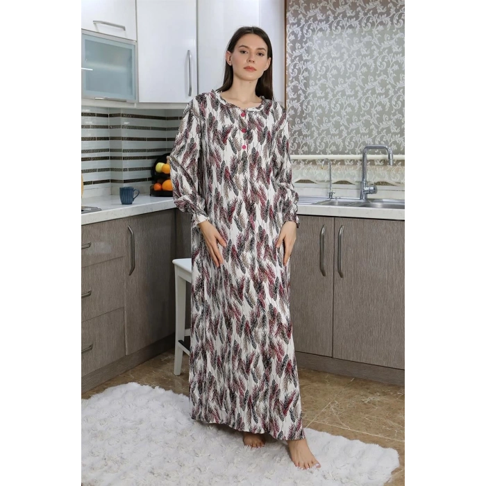 Kadın Uzun Kol Penye Gecelik Ev Elbisesi Kırmızı