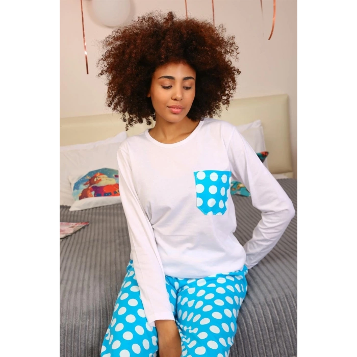 Kadın Uzun Kol Penye Pijama Takım Beyaz