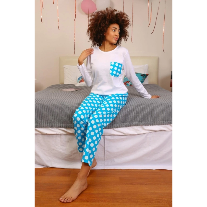 Kadın Uzun Kol Penye Pijama Takım Beyaz