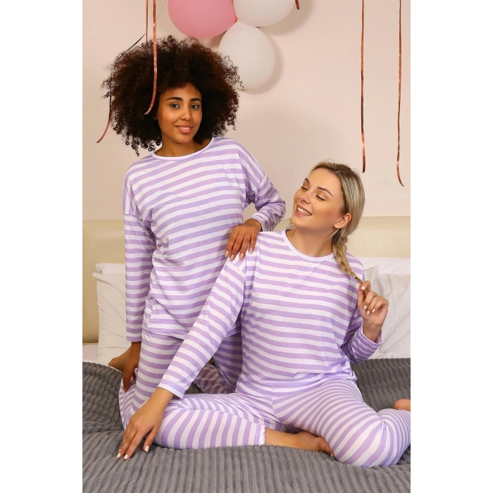 Kadın Uzun Kol Penye Pijama Takım Lila